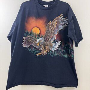Vintage Bald Eagle Wrap Around Graphic Single Stitch Mens XL Shirt Black USA
